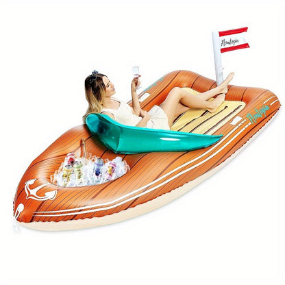Giant Inflatable Boat Pool Float with Cooler | 8-Foot 2-Person Raft Lounge Float for Pool Beach Lake Summer Party