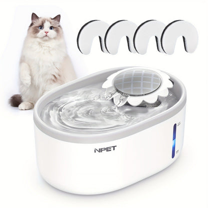 Automatic Pet Water Fountain 2L / 67oz - Ultra-Quiet Pump, Visible Water Level Window, Cat & Dog Water Dispenser, Safe BPA-Free Design, Filter Included, No Battery Required, PETNC010GW