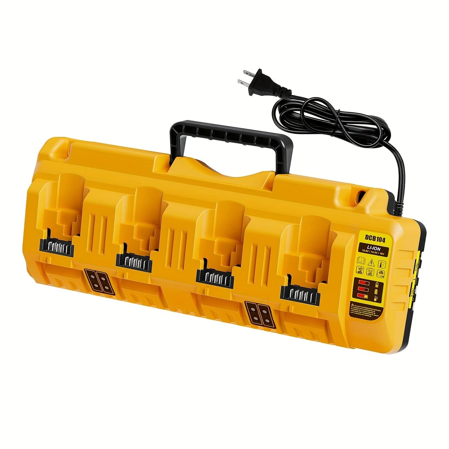 Four-Port Battery Charging Station Compatible with Select DeWalt 12V/20V Batteries, Two USB Ports and US Plug