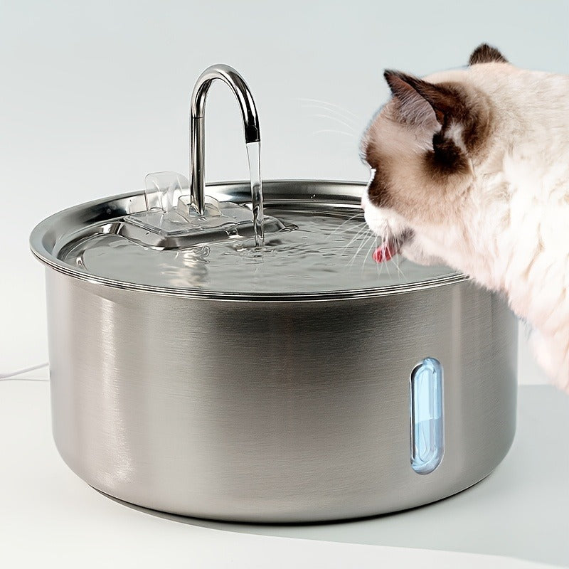 FT007 7L Pet Water Fountain with Stainless-Steel-Marked Basin, Central Faucet Outlet and Water Window