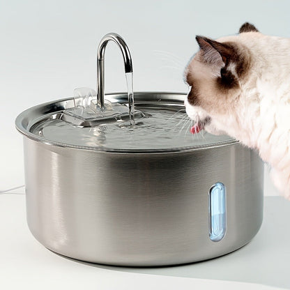 FT007 7L Pet Water Fountain with Stainless-Steel-Marked Basin, Central Faucet Outlet and Water Window