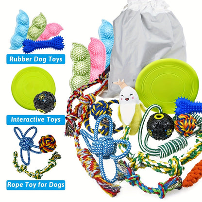 Puppy Chew Toys 16-Pack – Teething Bundle for Small Dogs & Aggressive Chewers with Squeaky Toys & IQ Treat Ball