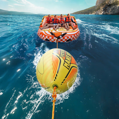 Inflatable Booster Ball for Towable Tubes 680lbs Tensile Strength 0.75mm Thickened PVC with PE Tow Rope for Boating Water Sports Sea Lake River