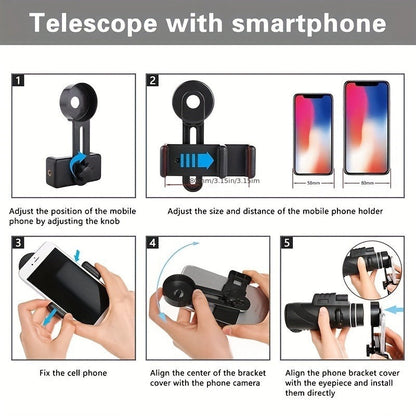 High Power Monocular Telescope with Smartphone Adapter and Tripod, BAK4 Prism HD Monocular for Bird Watching Wildlife Viewing Hiking Camping, Waterproof Compact Scope for Adults and Kids