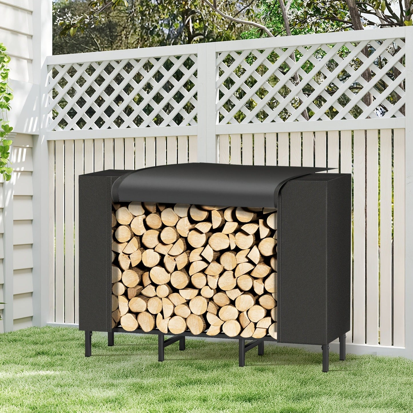 Firewood Rack Heavy Duty Adjustable — Outdoor & Indoor Log Holder with Cover, A-Frame Steel Wood Storage Stand for Fireplace, Patio, Cabin