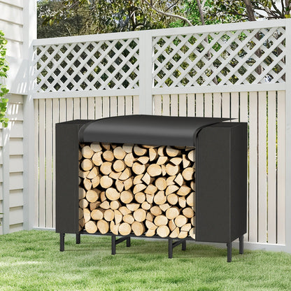 Firewood Rack Heavy Duty Adjustable — Outdoor & Indoor Log Holder with Cover, A-Frame Steel Wood Storage Stand for Fireplace, Patio, Cabin
