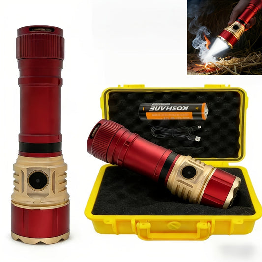 Tactical Flashlight with Fire Starter - Fresnel Lens Igniter, 3000 Lumen LED, 21700 Rechargeable Battery, Zoomable Aluminum Torch for Camping, Hiking, Emergency & Outdoor Survival