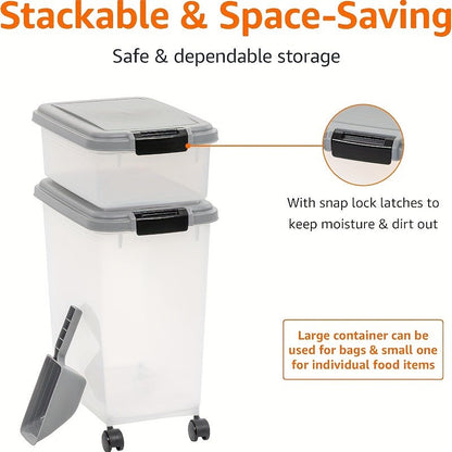 Pet Food Storage Container Set 3-Piece – 30QT + 10QT Airtight Snap-Lock with 360° Wheels & Scoop, Holds up to 37.5lb, for Dog Cat & Bird Food