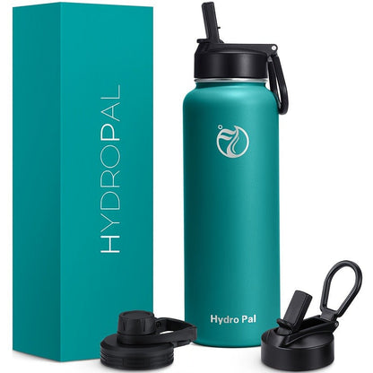 40oz HydroPal Water Bottle with Separate Straw and Chug Lids, Two Straws and 12 Color or Pattern Options