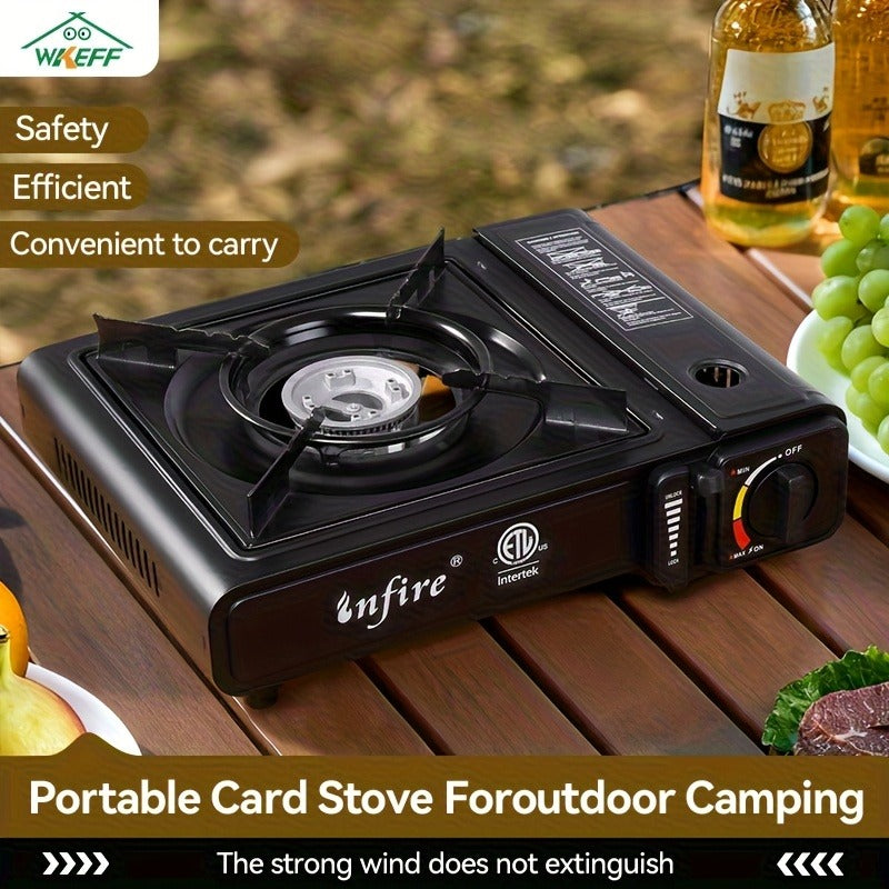 Black Single-Burner Butane Tabletop Camping Stove with Carrying Case, Adjustable Knob and US-Spec Option