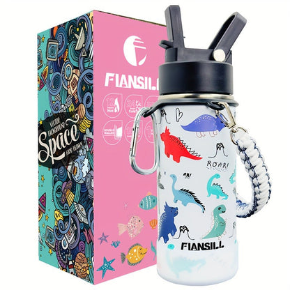 FIANSILL 16oz Stainless Steel Water Bottle with Flip-Up Straw Lid, Wrist Strap, Carabiner and Eight Prints