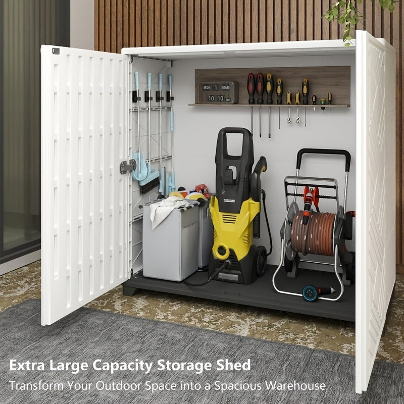 Outdoor Storage Cabinet with Doors & Metal Shelves | Resin