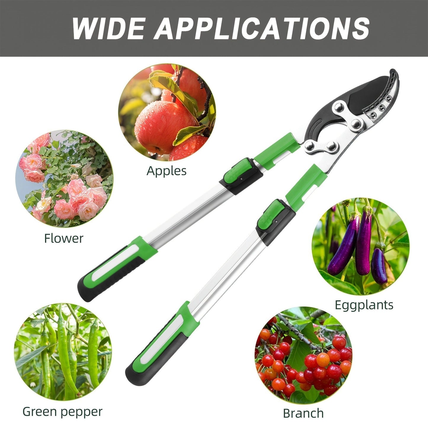 Extendable Manual Pruning Shears with Three Exact Orange and Green Blade-Length Checkout Options
