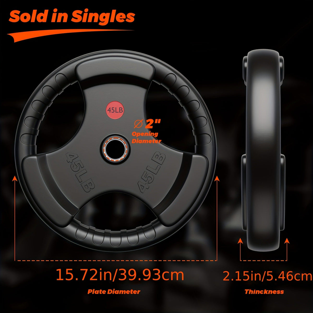 Tri-Grip Weight Plates with Three Hand Openings and 25, 35 or 45 lb Options for Barbell Training