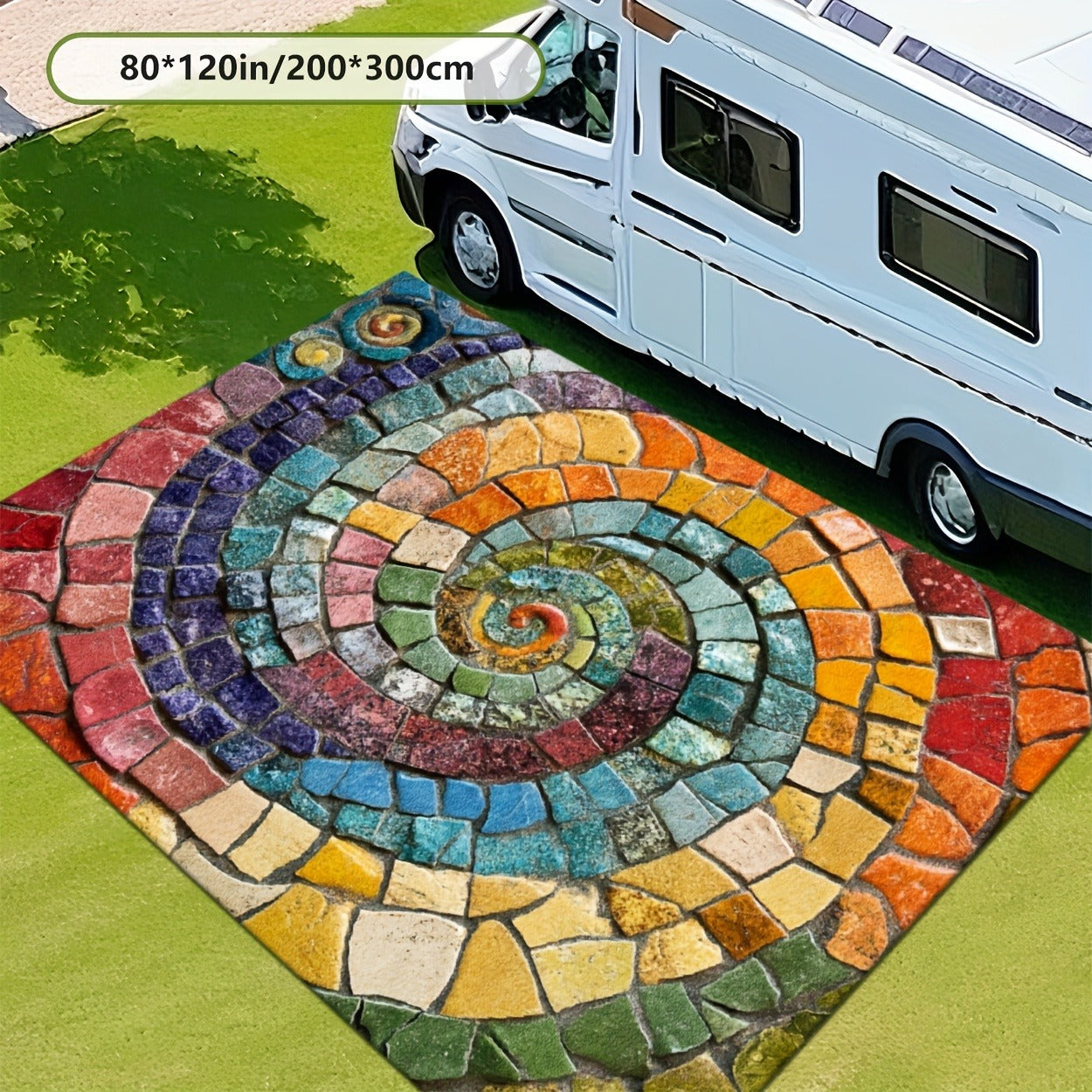 Area Rug Multicolor Mosaic Indoor Outdoor Mat with Rubber Backing and Five Washable Size Options