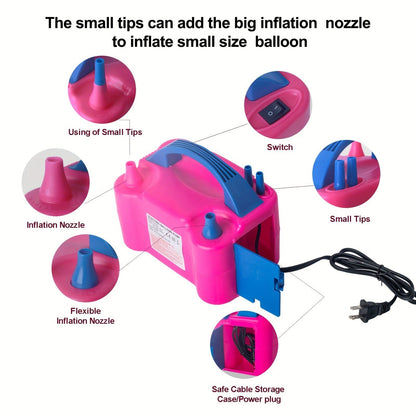 Electric Balloon Pump Party Supplies Tool with Inflate, Deflate and Seal Modes plus Four Nozzles