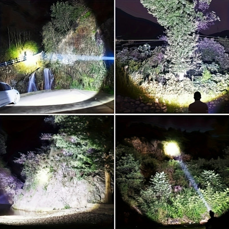 Flashlight IPX4 Solar and USB Rechargeable Searchlight with Six Modes and Three Color Filters