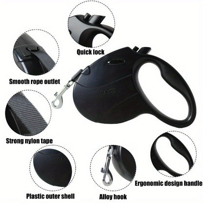 Retractable Dog Leash 16ft for Small & Medium Dogs – Non-Slip Grip, 360° Swivel Hook, One-Hand Lock, Up to 30 lbs