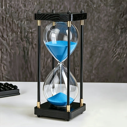 Sixty-Minute Decorative Glass Sand Timer with Wooden-Style Frame in Six Exact Color Configurations