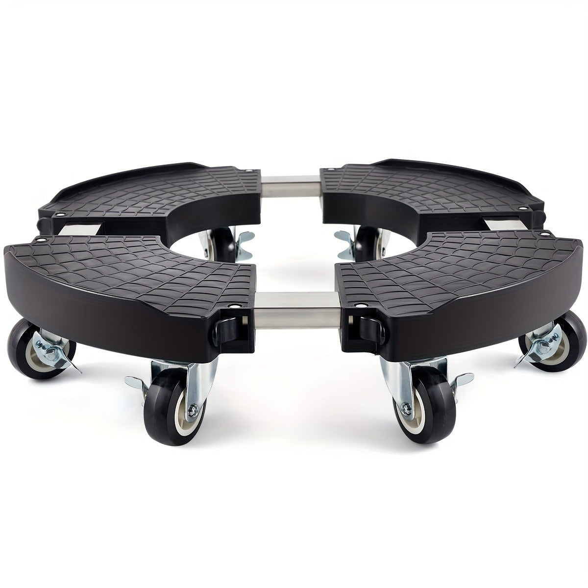 Adjustable Round Black Plant Caddy with Eight Lockable Casters for 8 to 22-Inch Pots and Containers