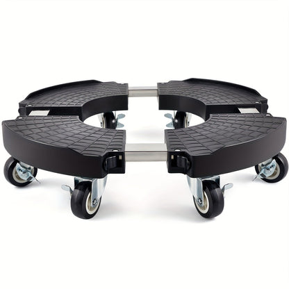 Adjustable Round Black Plant Caddy with Eight Lockable Casters for 8 to 22-Inch Pots and Containers