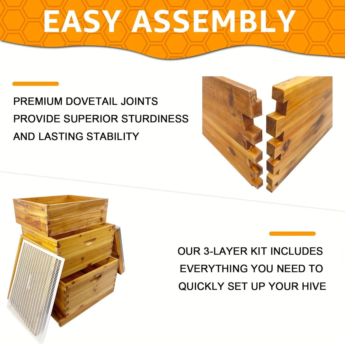 Three-Layer Langstroth-Style Beehive Box Kit with Two Deep Boxes, One Medium Box and Metal-Topped Cover