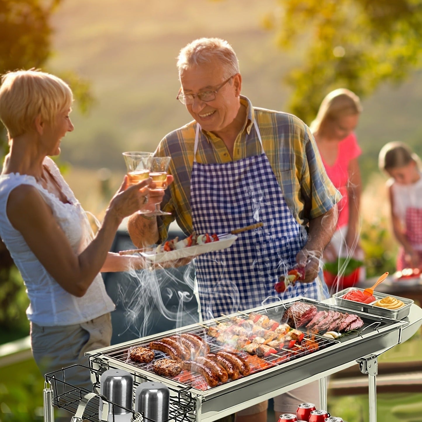 Folding Charcoal Grill with Stainless-Steel-Labeled Frame, Lower Shelf and Large or Extra-Large Package Options