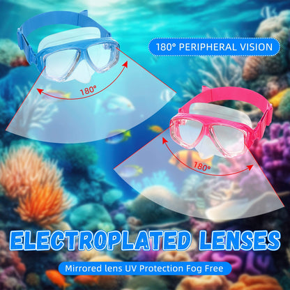 Six-Pack Nose-Cover Swimming Masks with 6.7-Inch Frames, Adjustable Elastic Straps and Mixed Color Assortment