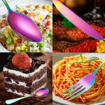 60-Piece Rainbow Flatware Set with Five Utensil Forms in Twelve-Piece Rows for Complete Table Settings