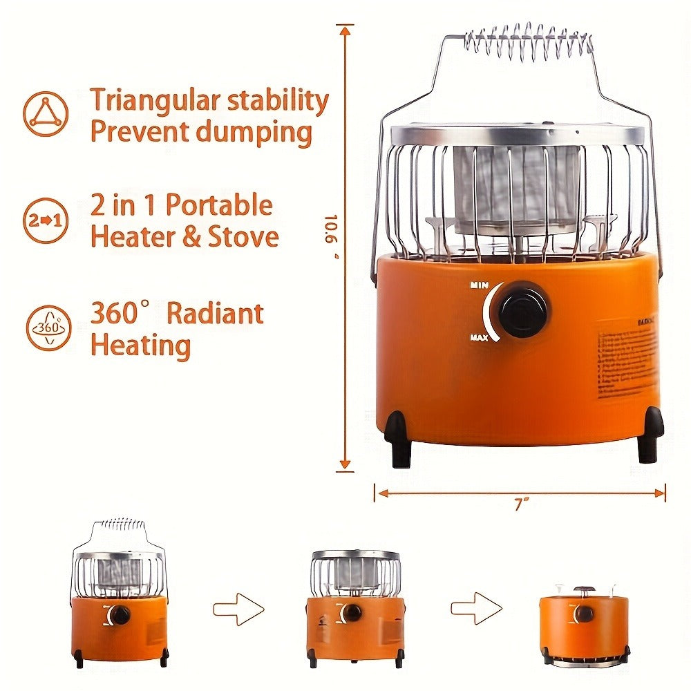 Camping Gas Stove Heater 9000 BTU 2-in-1 Portable Propane Indoor Outdoor Stove with Adjustable Flame