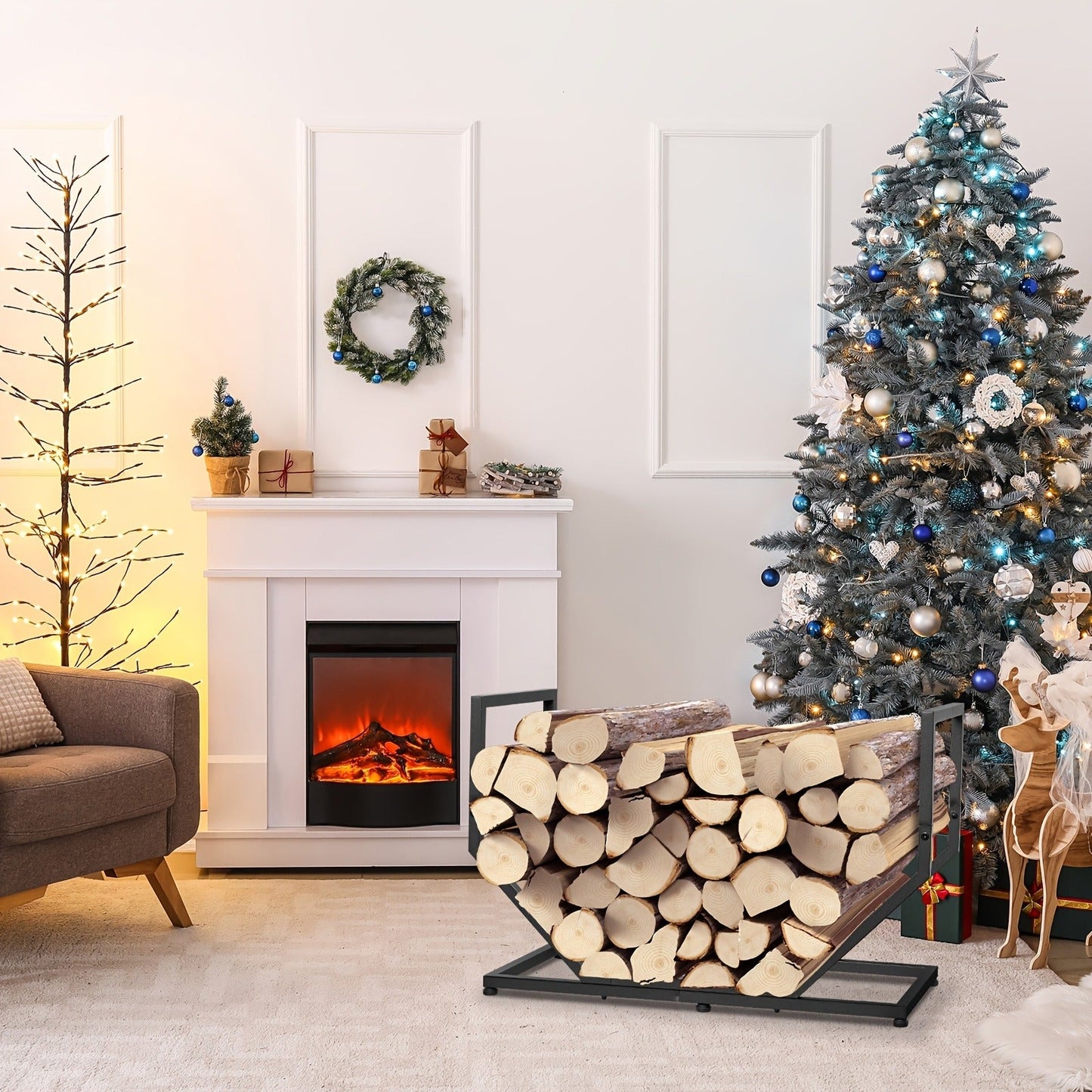 2.58-Foot Firewood Rack with Raised Metal Frame, Open Ends and Four Adjustable Leveling Feet