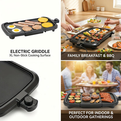 Electric Griddle Non-Stick Teppanyaki Grill Pan, Frying & Grilling All-in-One for Eggs, Steaks, Bacon, Pancakes & Seafood – Easy-Clean Indoor Electric Grill for Breakfast, BBQ & Party