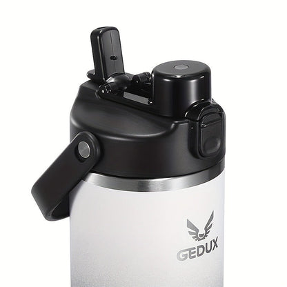 GEDUX Stainless Steel Water Bottle with Handled Lid and Removable Cup in 32oz or 40oz and Nine Styles
