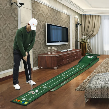 Indoor Golf Putting Mat with Gravity Ball Return, Alignment Guides, Folding Base and Post-Hole Collector