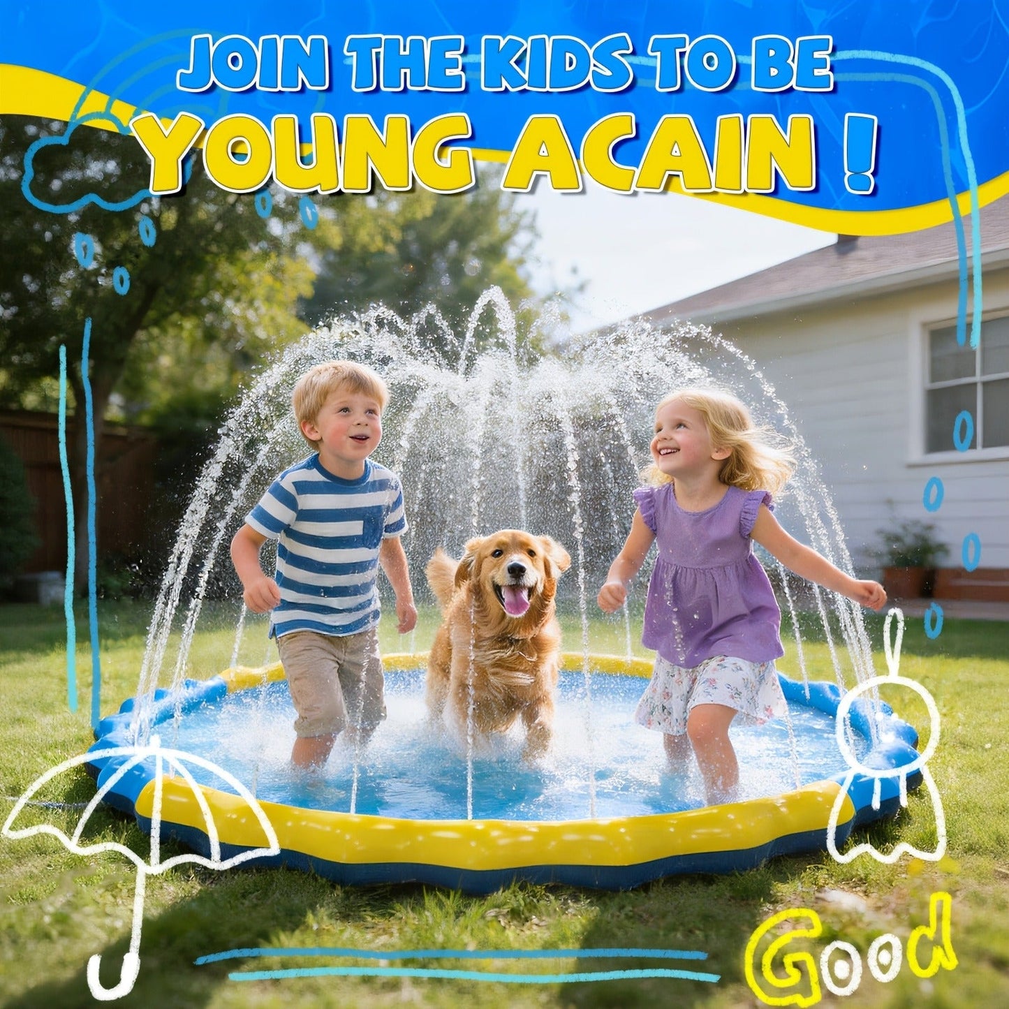 Splash Pad Sprinkler for Kids – Extra Large Inflatable Wading Pool Outdoor Water Play Mat Toy for Toddlers & Children Ages 3+, Thickened Non-Slip