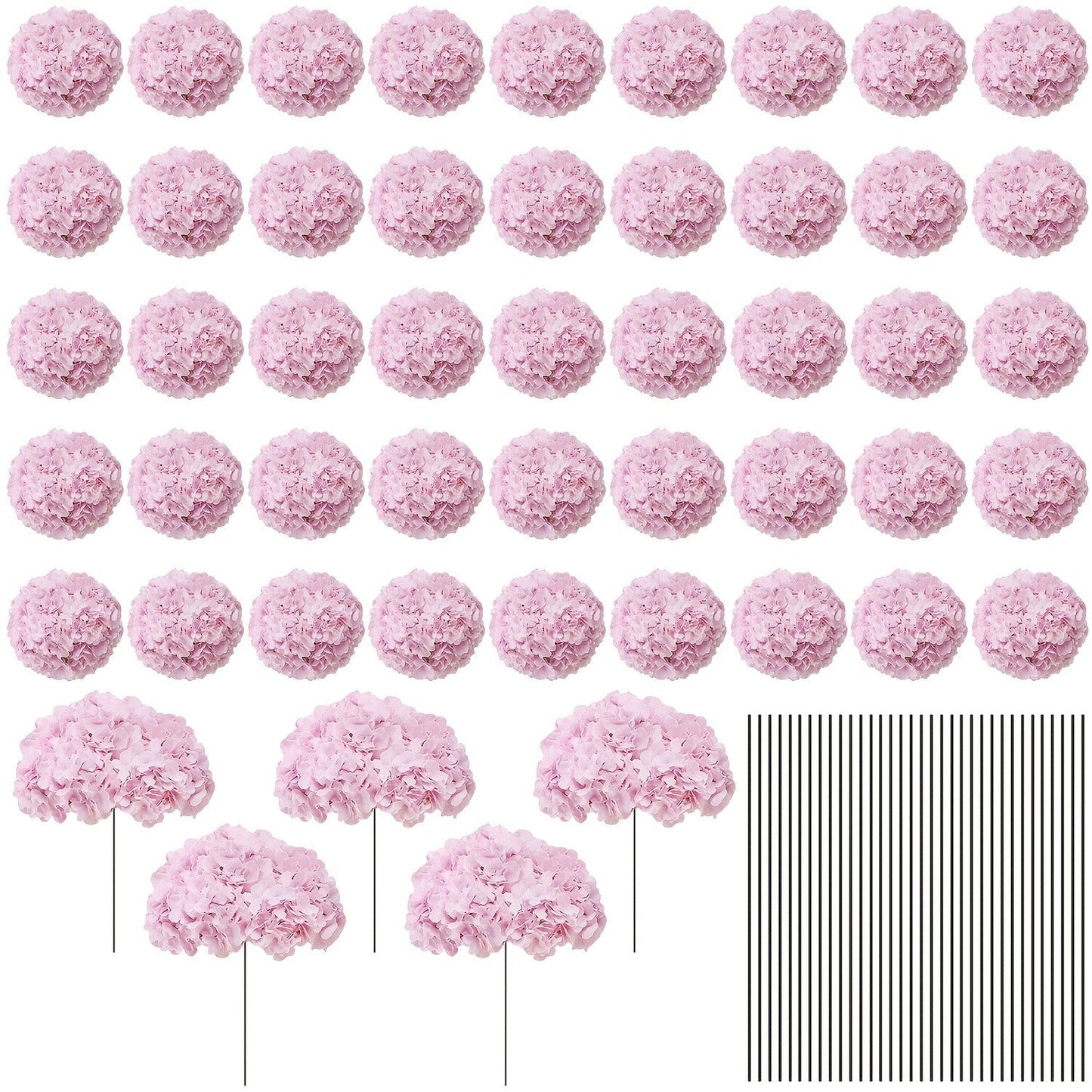 Artificial Flowers 72-Piece Silk Hydrangea Set with Flexible Stems in Blue Purple Pink or Champagne