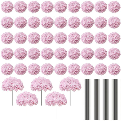 Artificial Flowers 72-Piece Silk Hydrangea Set with Flexible Stems in Blue Purple Pink or Champagne