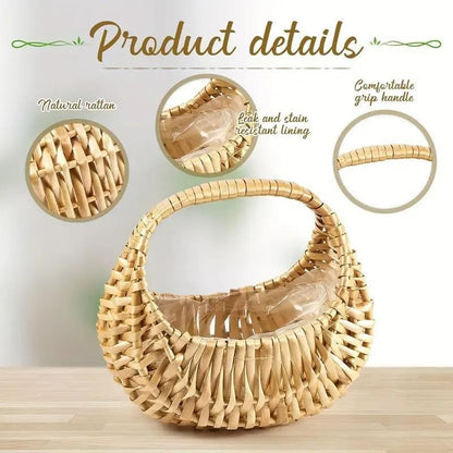 Wicker Basket Set Half Moon Shape with Handle – Small Rattan Baskets 3/5/6 Pcs for Wedding Flower, Home Decor, Garden Storage & Picnic, Plastic Liner Included, 6.7×6.5×4.3 in