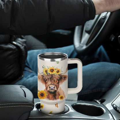 Insulated Tumbler 40oz Cow Print 304 Stainless Steel with Handle, Lid and Double-Wall Vacuum Design