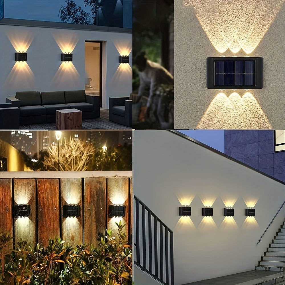 Eight-Pack Solar Wall Lights with Six LEDs Each, Up-and-Down Beams and Warm or White Light Options