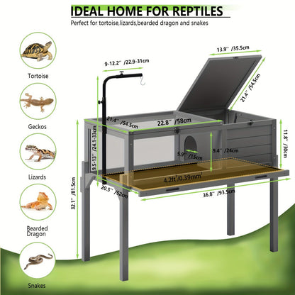 Large Tortoise Habitat Turtle Cage Enclosure with Detachable Legs Removable Roof Ramp Lamp Holder Indoor Outdoor