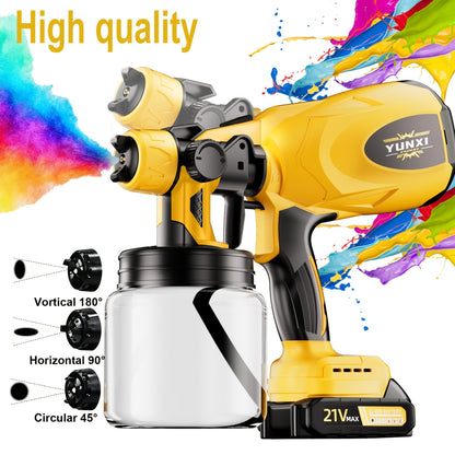 Electric Paint Sprayer Cordless Rechargeable 500ml HVLP Spray Gun Adjustable Modes for Walls Wood Cars Furniture Decks Indoor Outdoor