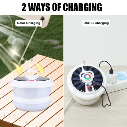 Solar Camping Lantern with Retractable 32.8ft String Lights, Six Modes, USB-C Port and Hand Crank