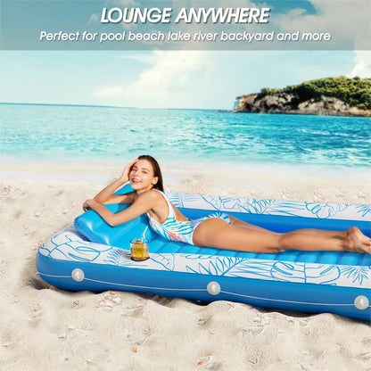 Tanning Pool Float 4-in-1 – Inflatable Sunbathing Lounger with Detachable Pillow, Cup Holder & Wrap Rope, Water-Filled Sun Tan Tub Raft for Adults, PVC