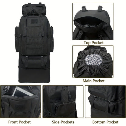 Large Capacity Expandable Outdoor Backpack 26-42 Gal – Soft Shell Geometric Pattern Hiking Rucksack for Camping, Mountaineering & Leisure | Black & Jungle Camo