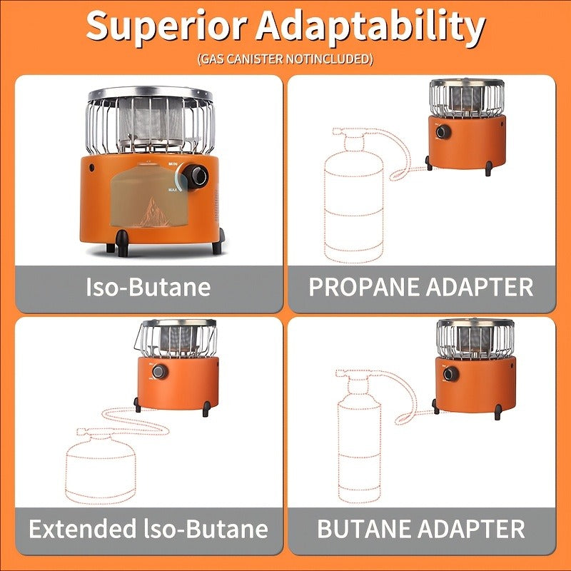 Portable Propane Camping Stove Heater 9000 BTU, 3-in-1 Indoor Outdoor Gas Burner with Adjustable Flame, Carrying Case, Emergency Preparedness
