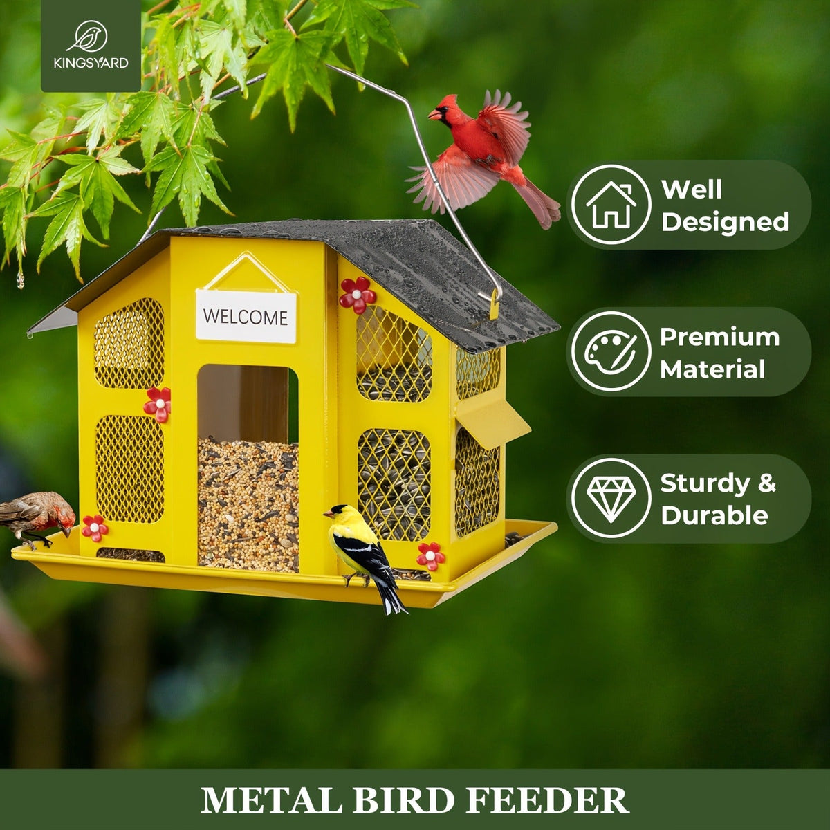 Metal Bird Feeder for Outside - 4 Lbs Large Capacity Hanging Wild Bird Feeder, for Garden, Yard and Pest Management