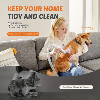 Pet Grooming Vacuum Kit, Five-in-One Suction System with Clippers, Six Guide Combs and Two Color Options