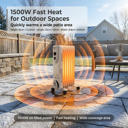 1500W Oil-Filled Radiator Heater with 600W, 900W and 1500W Modes, Thermostat and Caster Wheels
