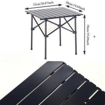 Folding Camping Table in Black with Displayed 37.4 x 21.65 x 19.69-Inch Size, Slatted Top and Carry Bag
